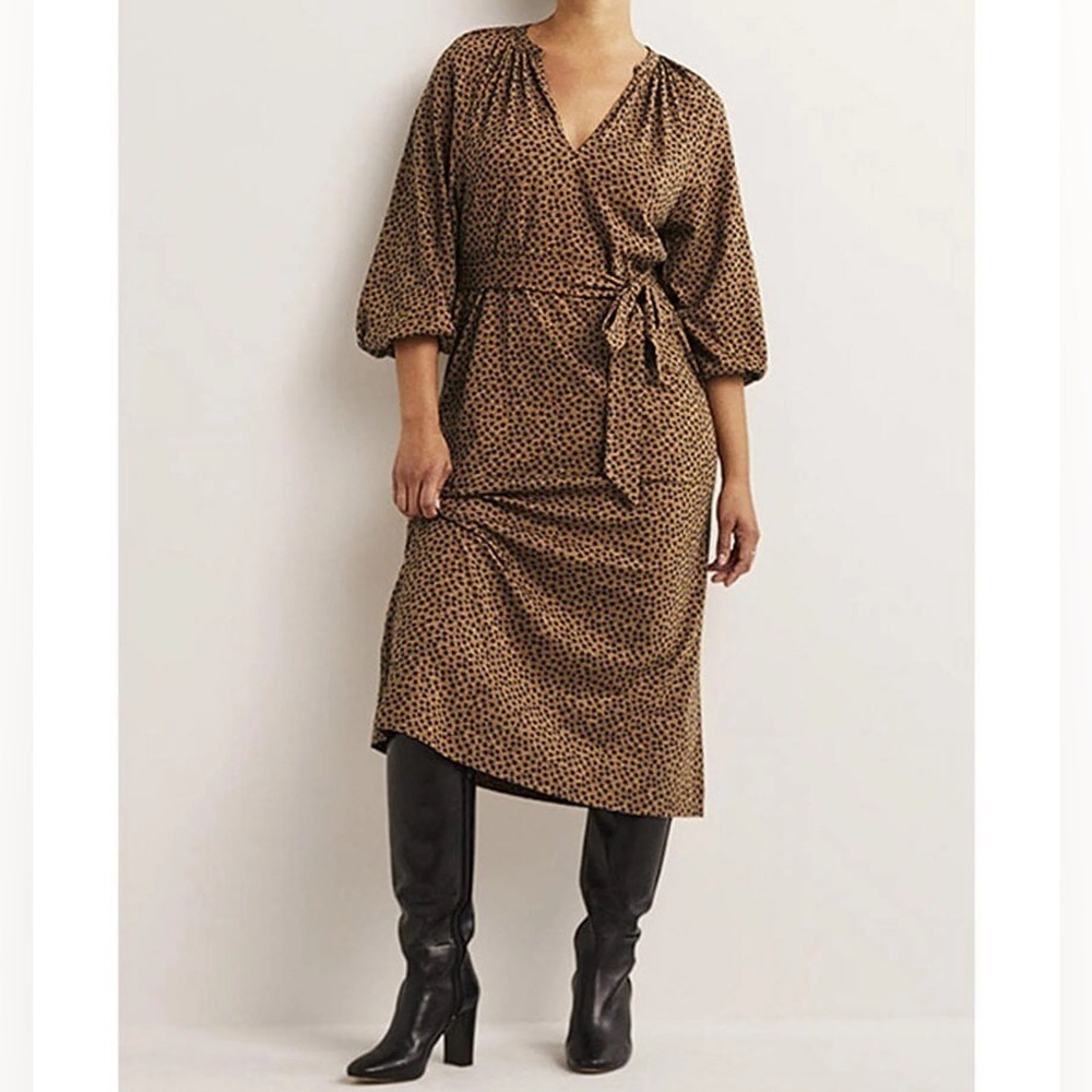 NWT Boden Notch Neck Jersey Midi Long Sleeve Brown Dress sz 10